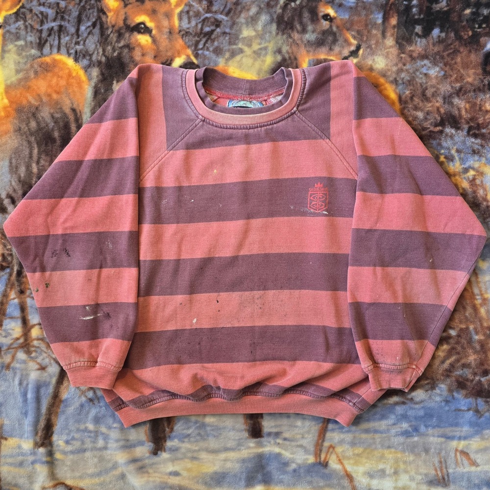 Vintage Saturdays 90s Surf Skate Paint Distressed Faded Striped Crewneck sz M/L